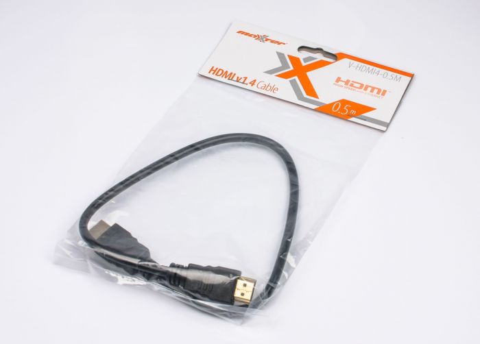 Кабель Maxxter HDMI - HDMI V 1.4 (M/M), 0.5 м, чорний (V-HDMI4-0.5M) пакет