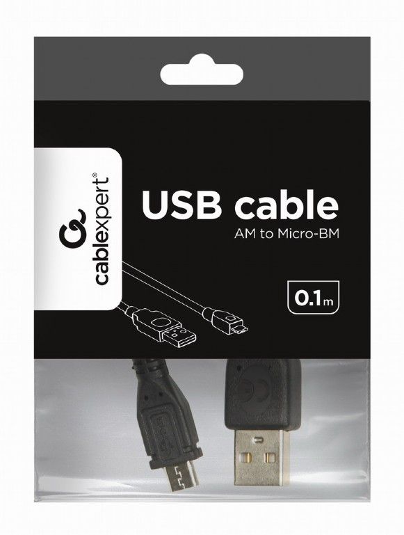 Кабель Cablexpert USB - micro USB V 2.0 (M/M), 0.1 м, чорний (CCP-mUSB2-AMBM-0.1M)