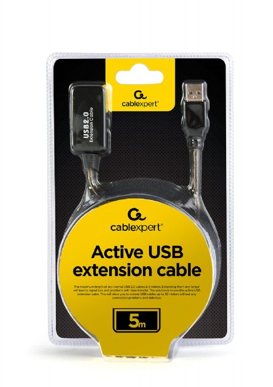 Кабель Cablexpert USB - USB V 2.0 (F/M), активний подовжувач, 5 м, чорний (UAE-01-5M)