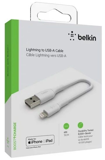 Кабель Belkin PVC USB - Lightning, 0.15 м White (CAA001BT0MWH)