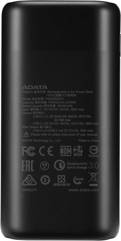 Універсальна мобільна батарея A-DATA P10000QCD 10000mAh Black (AP10000QCD-DGT-CBK)