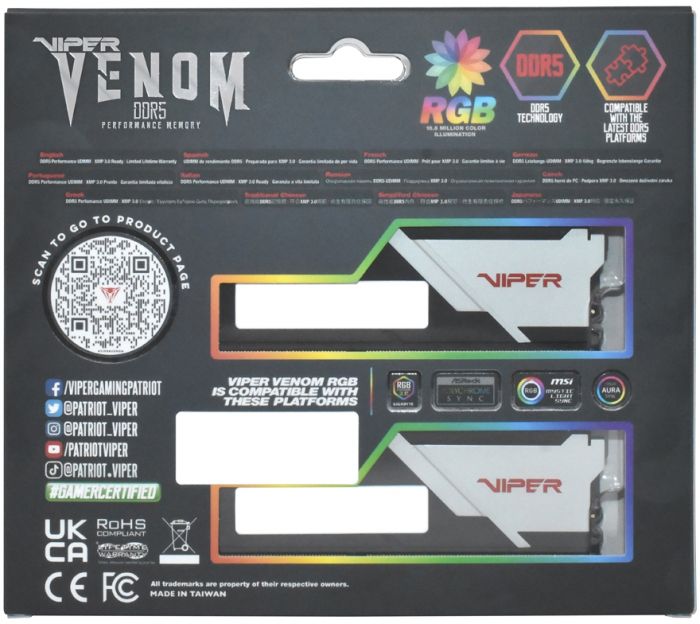 Модуль пам`яті DDR5 2x32GB/6000 Patriot Viper Venom RGB (PVVR564G600C30K)