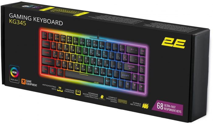 Клавіатура 2E Gaming KG345 RGB 68key USB Transparent