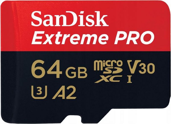 Карта пам`ятi MicroSDXC 64GB UHS-I U3 R200/W90MB/s SanDisk Extreme Pro V30 + SD-адаптер (SDSQXCU-064G-GN6MA)