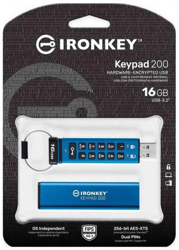 Флеш-накопичувач USB3.2 16GB Kingston IronKey Keypad 200 Type-A Blue (IKKP200/16GB)