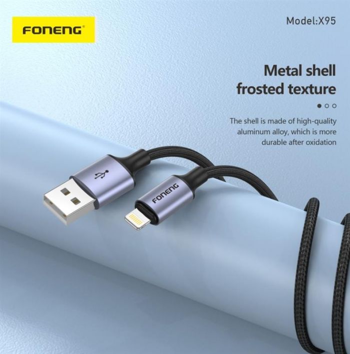 Кабель Foneng X95 Metal Head Braided Cable (3A) USB - Lightning, 1.2 м, Black (X95-CA-IP)