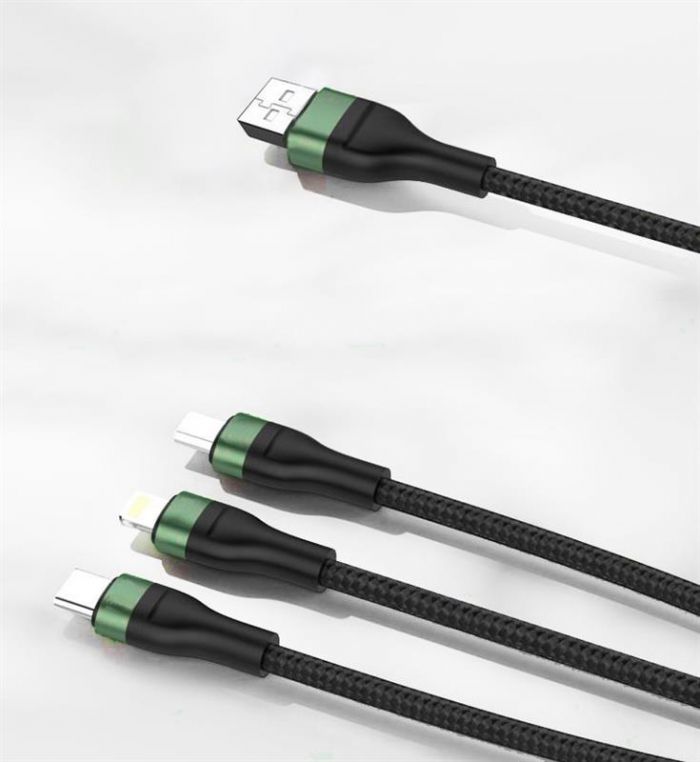 Кабель Foneng X78 1.2M 3-in-1 (66W) USB - Lightning + micro USB + USB-C, 1.2 м, Black (X78-CA-3-TIO)