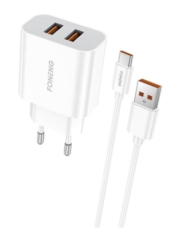 Мережевий зарядний пристрій Foneng EU45 Dual USB Charger (2USBх2.4A) White (EU45-CH-TC) + кабель USB Type C