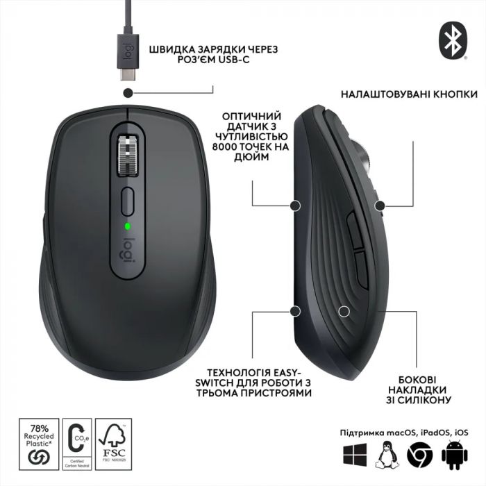 Миша бездротова Logitech MX Anywhere 3S Graphite (910-006929)