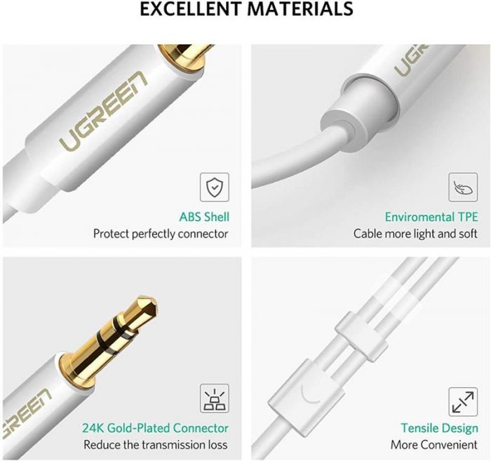 Аудіо-кабель Ugreen AV134 3.5 мм - 2х3.5 мм (M/F), 0.2 м, білий (UGR-10739)