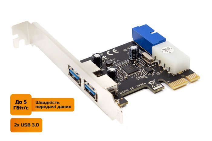 Плата розширення Frime PCI-E to USB3.0 (2 порти) +19pin VIA VL805 (ECF-PCIEtoUSB005.LP)