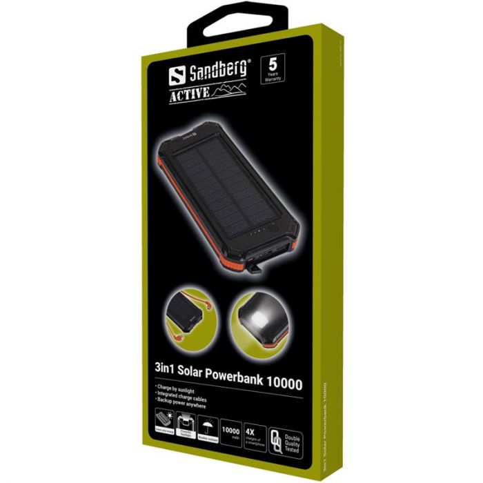 Універсальна мобільна батарея Sandberg 3in1 Solar Powerbank 10000mAh Black (420-72)