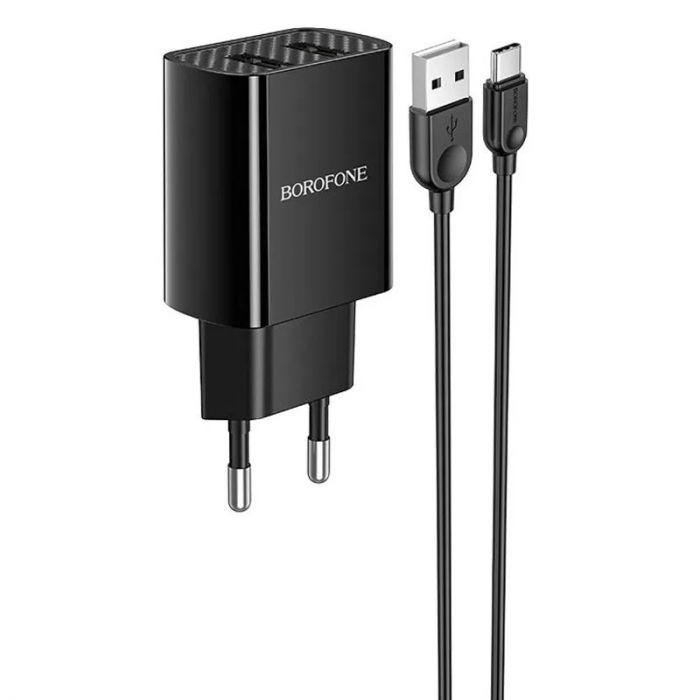 Зарядний пристрій Borofone BA53A Powerway (2USB, 2.1А) Black (BA53ACB) + кабель Type-C