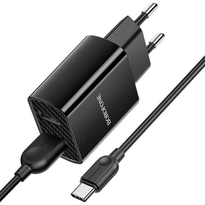 Зарядний пристрій Borofone BA53A Powerway (2USB, 2.1А) Black (BA53ACB) + кабель Type-C