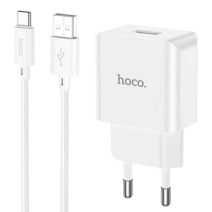 Мережевий зарядний пристрій Hoco C106A (1USB, 2.1А) White (C106ACW) + кабель Type-C