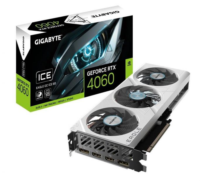 Відеокарта GF RTX 4060 8GB GDDR6 Eagle Ice OC Gigabyte (GV-N4060EAGLEOC ICE-8GD)