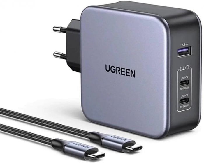 Зарядний пристрій Ugreen CD289 GaN 140W Gray + кабель Type-C 1.5 м (90549)