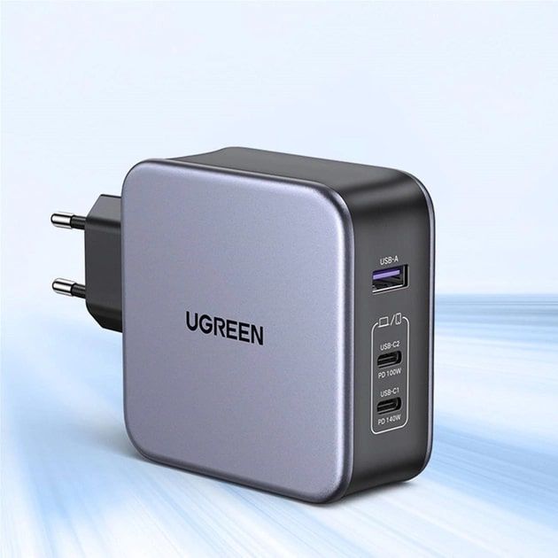 Зарядний пристрій Ugreen CD289 GaN 140W Gray + кабель Type-C 1.5 м (90549)