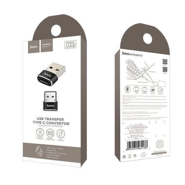 Адаптер Hoco UA6 USB Type-C - USB (F/M), Black (UA6B)