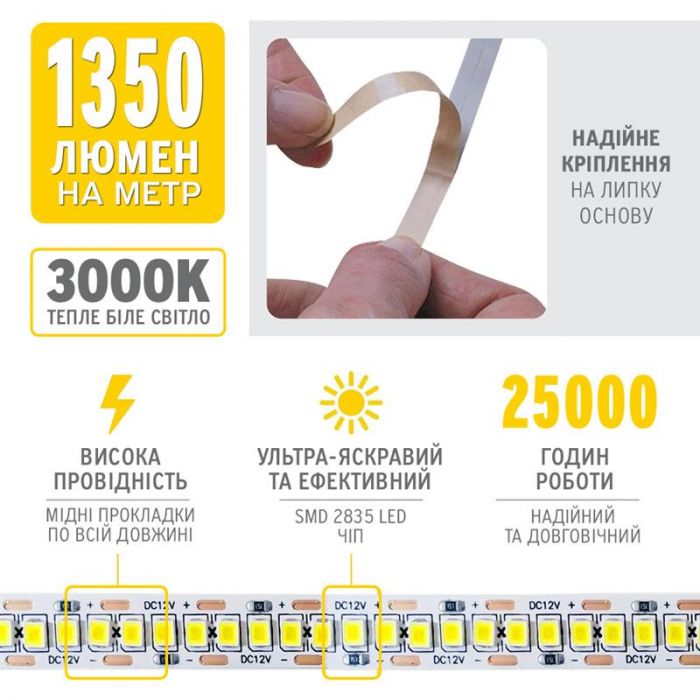 Світлодіодна стрічка ELM 2835 240LED IP20 3000K (19-0011)