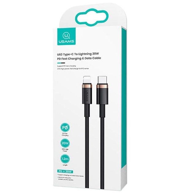 Кабель Usams US-SJ484 USB Type-C - Lightning, 1.2 м, Black (SJ484USB01)