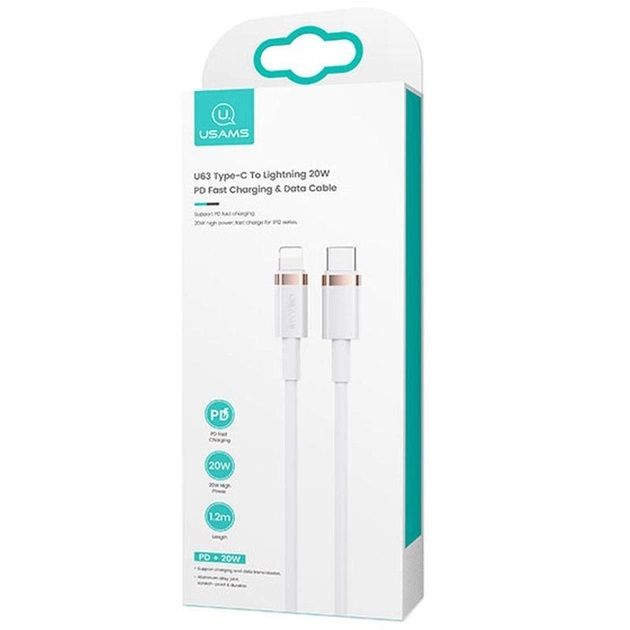 Кабель Usams US-SJ484 USB Type-C - Lightning, 1.2 м, White (SJ484USB02)