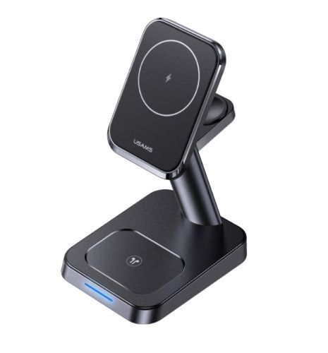 Бездротовий зарядний пристрій Usams US-CC150 3in1 Magnetic Wireless Charging Stand 20W Black (CC150WXC01)