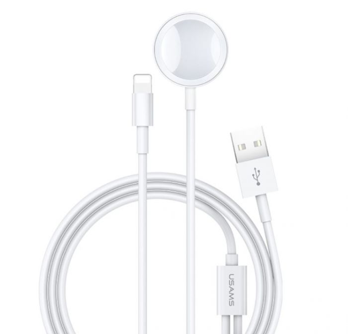 Бездротовий зарядний пристрій Usams US-CC076 2in1 USB Charging Cable for iPhone & Apple Watch White (CC076WH01)