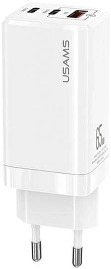 Мережевий зарядний пристрій Usams US-CC110 (1USB, 2USB Type-C) 65W PD + QC3.0 White (MTXLOGTL02) + кабель USB-C - Lightning