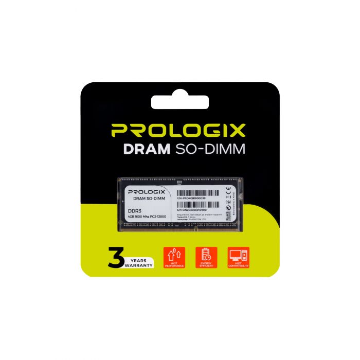 Модуль пам`ятi SO-DIMM DDR3 4GB/1600 Prologix (PRO4GB1600D3S)