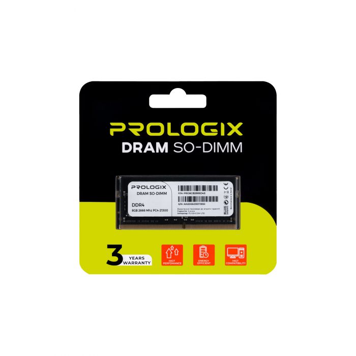 Модуль пам`ятi SO-DIMM DDR4 8GB/2666 Prologix (PRO8GB2666D4S)