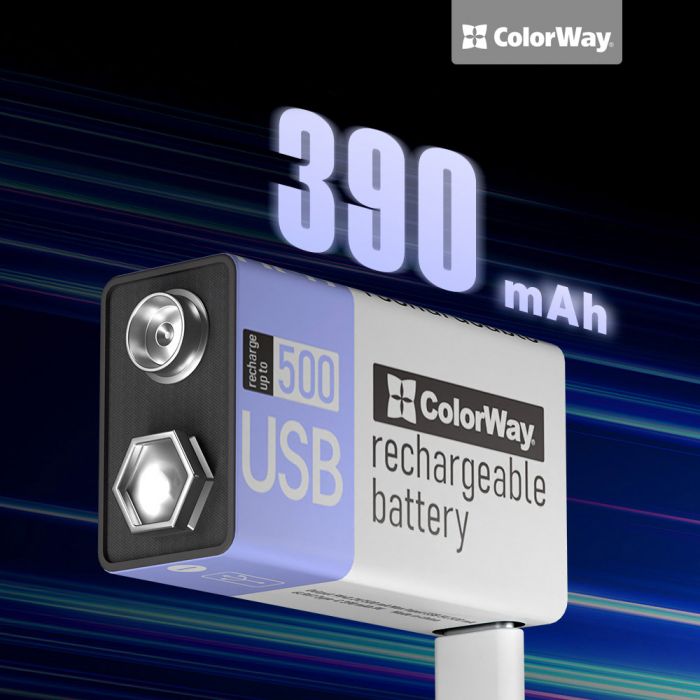 Акумулятор USB-C ColorWay (CW-UB9V-06) Крона Li-Pol 390 mAh BL