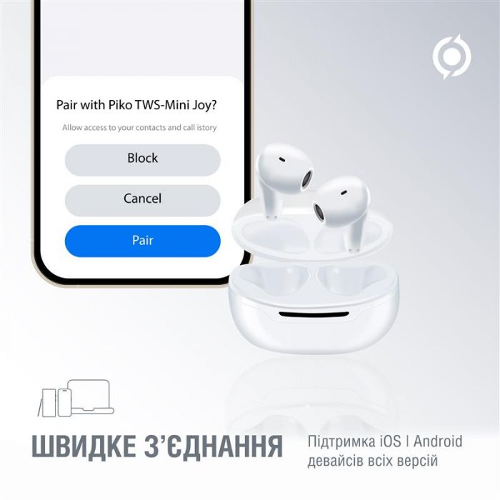 Bluetooth-гарнiтура Piko TWS-MiniJoy White (1283126583421)