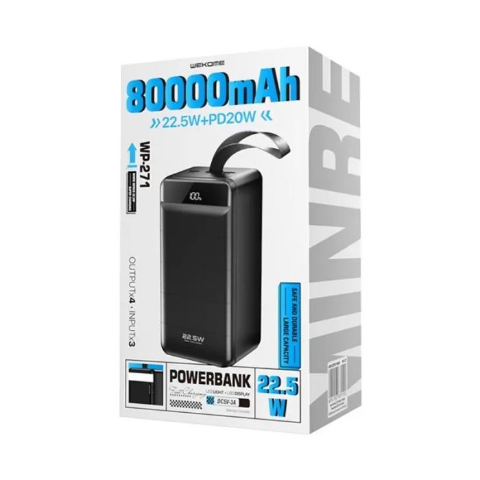 Універсальна мобільна батарея WK WP-271 Minre 80000mAh Black (6941027631522)