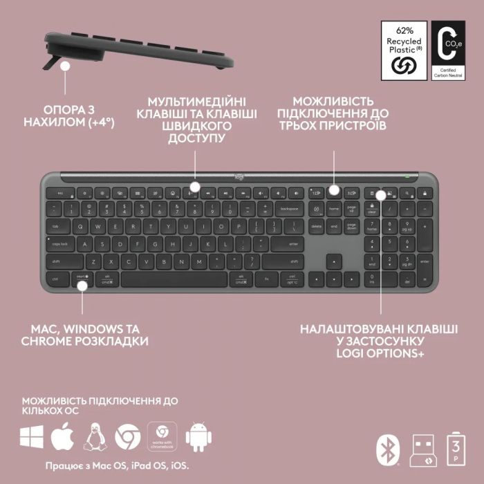 Комплект (клавіатура, миша) бездротовий Logitech Signature Slim Combo MK950 Graphite (920-012490)