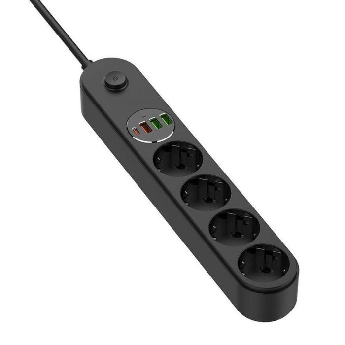 Фільтр живлення ColorWay CW-CHE44PDB 4 розетки, 4USB (Type-C PD20W + 3USB QC3.0) (45W), 2м, Black