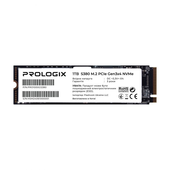 Накопичувач SSD 1TB Prologix S380 M.2 2280 PCIe 3.0 x4 NVMe 3D TLC (PRO1000GS380)
