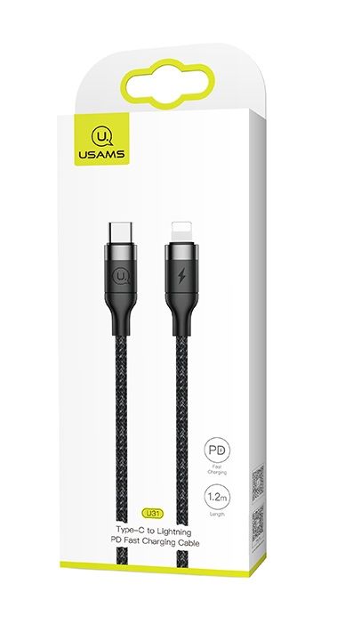 Кабель Usams US-SJ350 USB Type-C - Lightning, 1.2 м, Black (SJ350USB01)