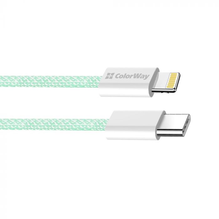 Кабель ColorWay Lightning + USB Type-C (M/M), 3.0 А, 1 м, Green (CW-CBPDCL061-G)