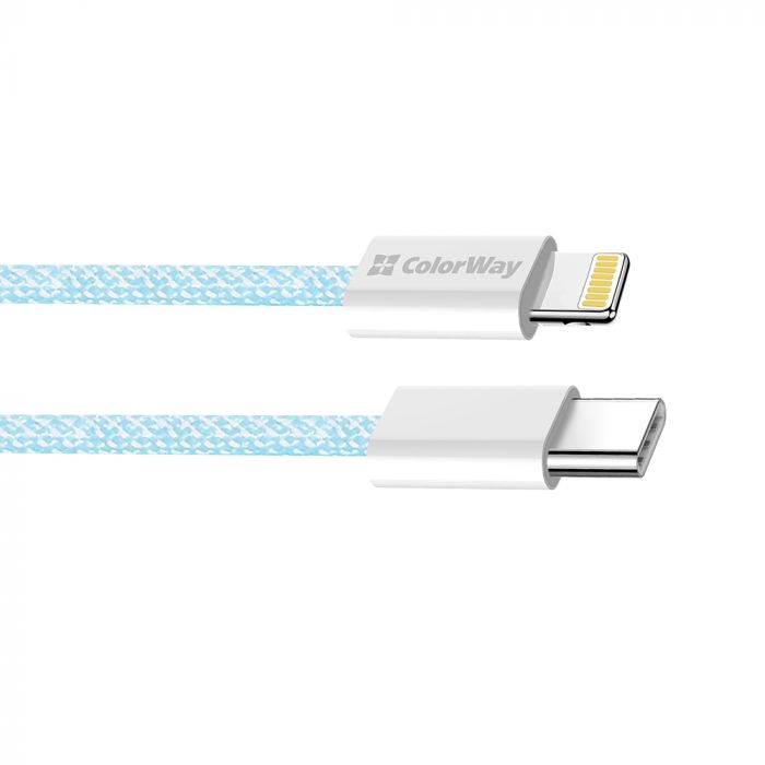 Кабель ColorWay Lightning + USB Type-C (M/M), 3.0 А, 1 м, Blue (CW-CBPDCL061-BL)