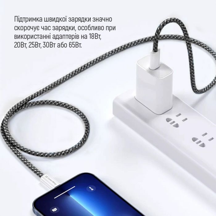 Кабель ColorWay USB Type-C + USB Type-C (M/M), 3.0 А, 1 м, Black (CW-CBPDCC061-BK)