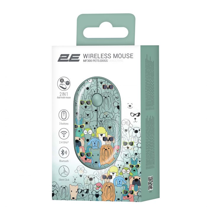 Миша бездротова 2E MF300 Pets Dogs Silent WL BT Green (2E-MF300WPETSGN) 