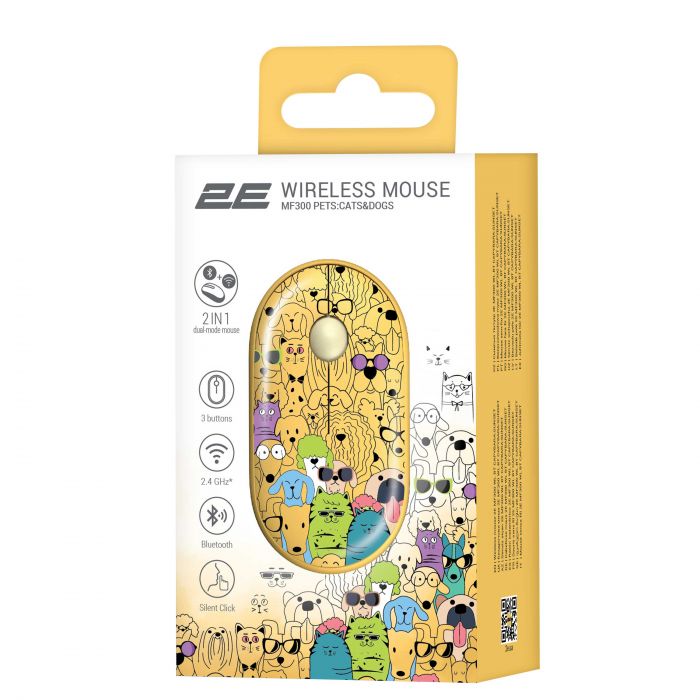 Миша бездротова 2E MF300 Pets Cats&Dogs Silent WL Yellow (2E-MF300WPETSYW) 