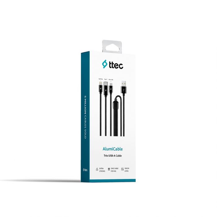 Кабель Ttec AlumiCable Trio USB Type-C - USB Type-A - Lightning - micro USB (M/M), 1 м, Black (2DK39S)