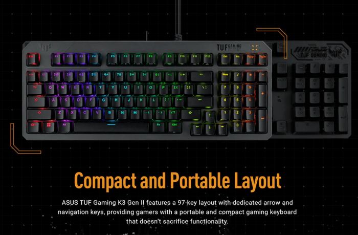 Клавiатура Asus TUF Gaming K3 Gen II Opti-Mech RGB 97key Switches ABS Black (90MP0390-BKMA00)