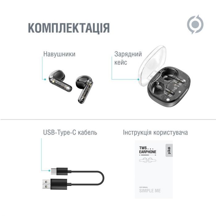 Bluetooth-гарнiтура Piko TWS-SimpleMe Black (1283126583438)