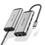 Концентратор Vention USB-C 3-Port, RJ-45, PD, 0.15 m (TGDHB)