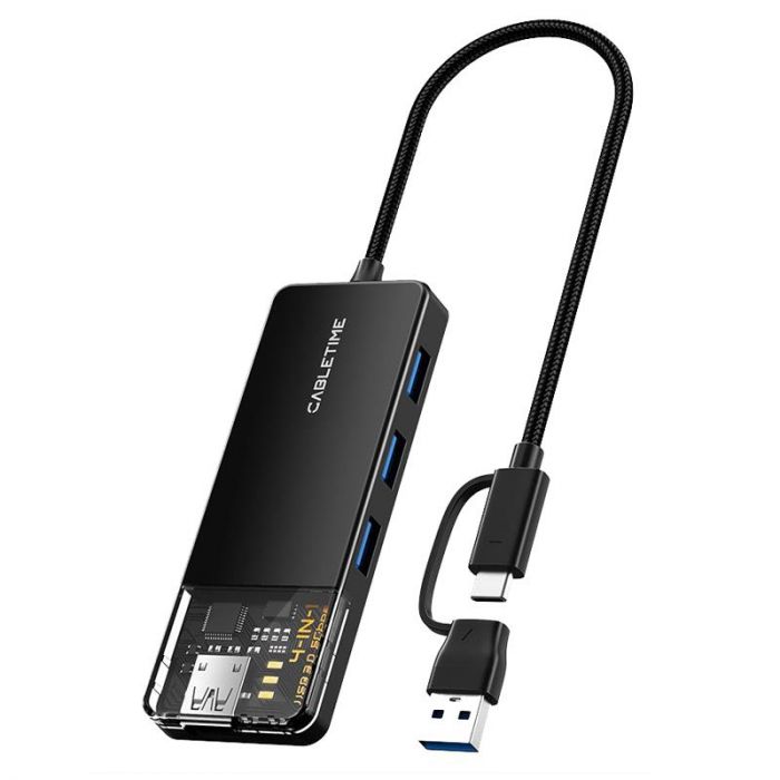 Концентратор Cabletime USB C/A - 4 Port USB 3.0, 5Gbps, 0.15 m (CB05B)