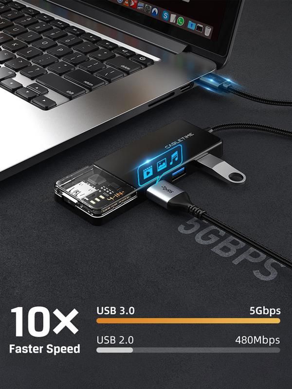 Концентратор Cabletime USB C/A - 4 Port USB 3.0, 5Gbps, 0.15 m (CB05B)