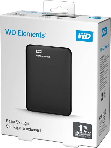 Зовнішній жорсткий диск 2.5" USB 1.0TB WD Elements Black (WDBUZG0010BBK-WESN)